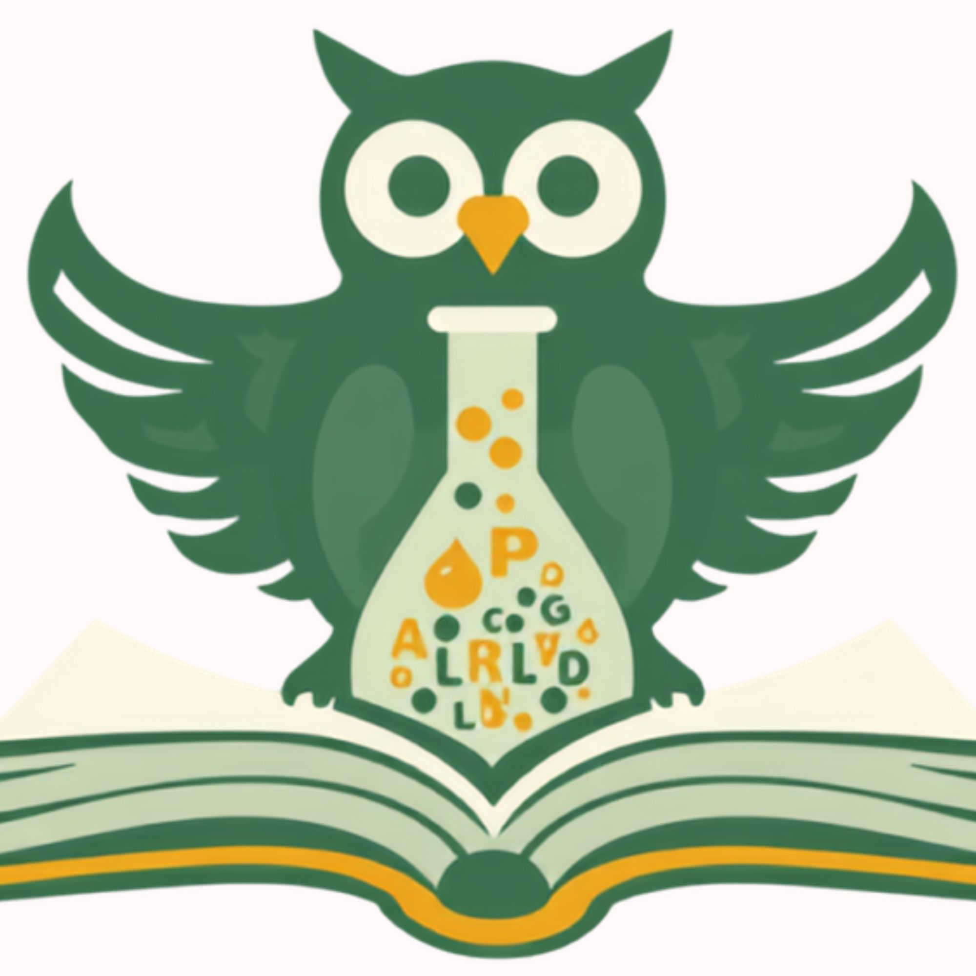 The Reading Lab logo reaturing an owl with outstretched wings above an open book and a laboratory flask filled with letters, representing literacy, reading, and learning.